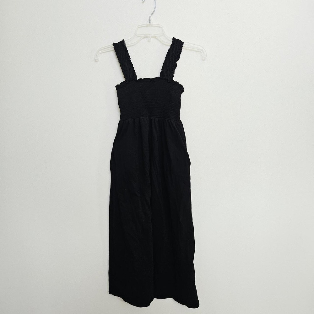Old Navy Black Smocked Fit & Flare Midi Dress Ruffle Strap Womens Size XS